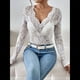thumbnail image 4 of Blusa de de Encaje para Mujer, Larga, Cuello en V, Transparente, con Encaje Floral. L, 4 of 7