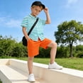 thumbnail image 5 of Dailycode Small Short Sleeve Button Down Shirts Turquoise White Stripe Casual Shirt 3-10 Years, 5 of 9