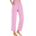 thumbnail image 2 of LEBONYARD Womens Trousers with Pockets,Womens Cropped Pants Gradient Summer Beach Pants Crop Wide Leg Pants Loose Yoga with Pockets Pink L, 2 of 5