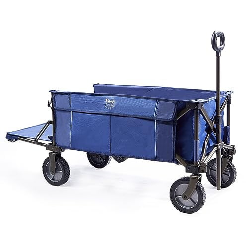 TIMBER RIDGE Tailgate Collapsible Folding Wagon Cart, Heavy Duty Utility Push Pull Beach Wagon Foldable, Outdoor Grocery Cart with Side Pockets for Camping, Garden, Shopping, Holds 180
