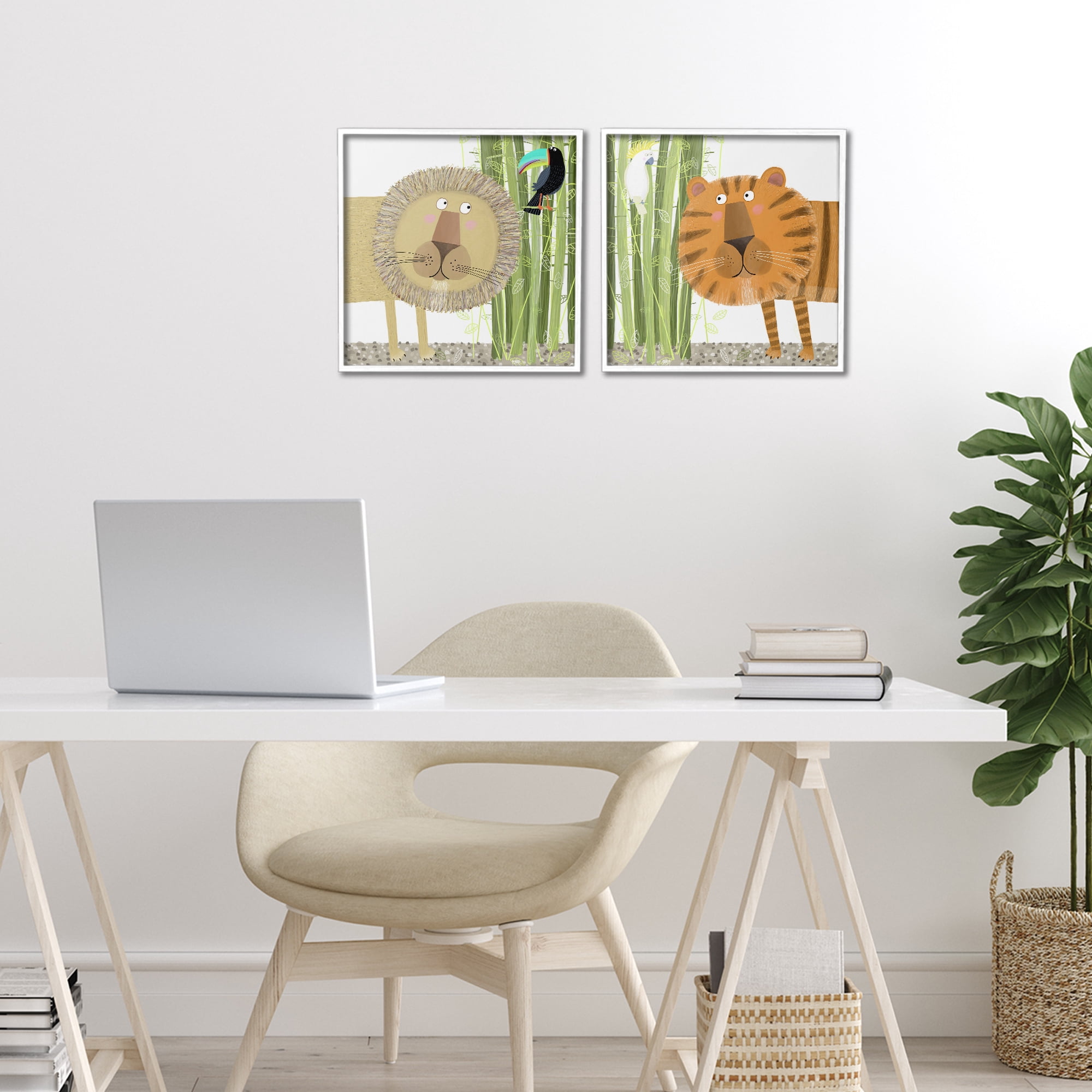 Stupell Industries Bamboo Trees & Animals 2 Piece White Framed Giclee Art Set, design by Carla Daly