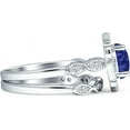 thumbnail image 5 of Two Piece Round Halo Floral Ring Blue Sapphire Cubic Zirconia 925 White Tone Sterling Silver, Size 5, 5 of 7