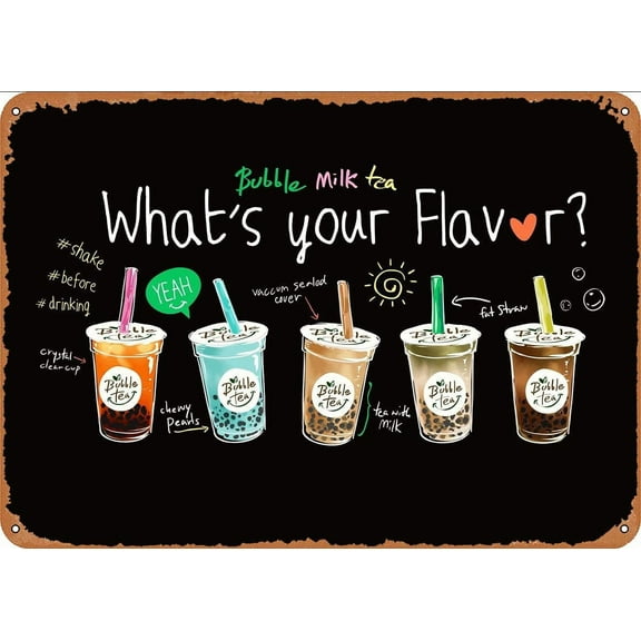 YFSIGN Bubble Tea Flavor - Retro Metal Tin Sign Vintage Plaque Poster for Home Kitchen Bar Coffee Shop 12x8 Inch 8inch*12inch