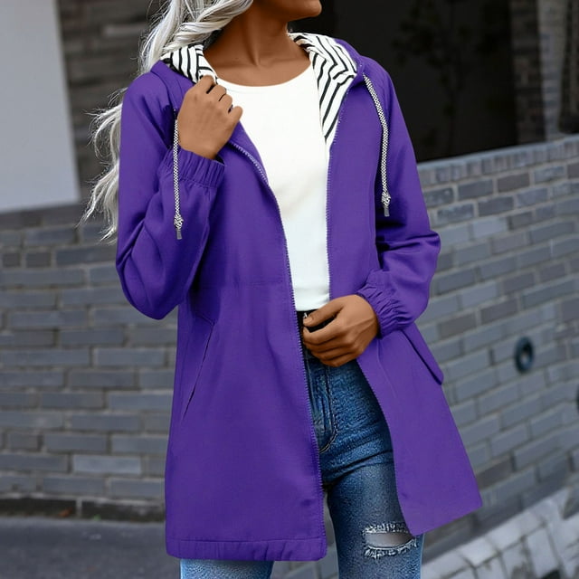 Wensltd Women Fall Long Sleeve Tops with Zippers Plus Size Hooded Outdoor Windproof Coats