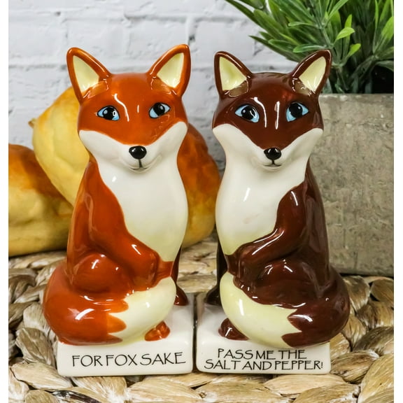 Ceramic Red Brown Foxes 'For Fox Sake Pass Me The Salt And Pepper!' Shakers Set
