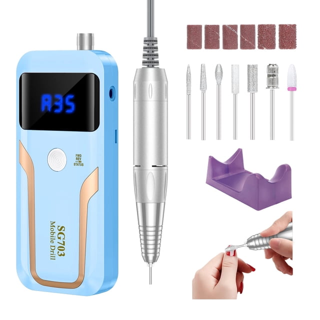 Taladro de uñas MOCOWIND portátil de 35000 RPM, recargable, azul