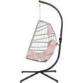 thumbnail image 3 of Egg Hanging Chair with Stand, Patio Wicker Pink Swing Chair Hammock Egg Chairs with UV Resistant Cushion for Indoor Bedroom Outdoor Garden Backyard, 3 of 10