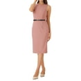 thumbnail image 1 of Vestido de tubo sin mangas INSPIRE CHIC para oficina de mujer, cuello redondo, con cinturón, vestido de lápiz de negocios, L rosa, 1 of 6