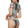 thumbnail image 4 of Uemuo Patchwork In Country Style Pattern Women's One Piece Short Sleeve Swimsuit Rash Guard Surfing Modest Quick-drying Swimsuit Beach Essentials-X-Large, 4 of 9