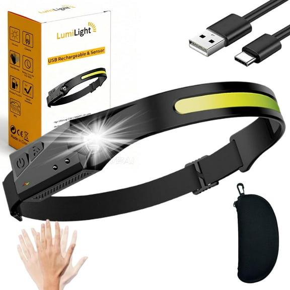 LED Headlamp Rechargeable, LED Head Band Headlamp, 230° Wide Beam Head Lamp with Motion Sensor for Adults, 5 Mode Waterproof Lightweight Outdoor Camping Hiking Essentials(1PC)