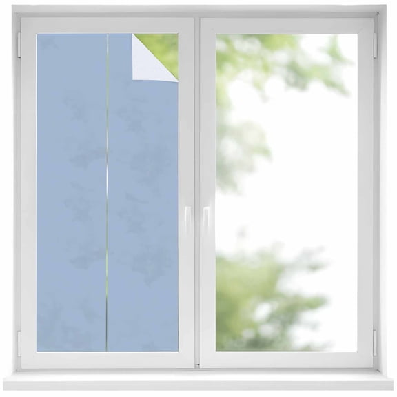 Pure Light Blue Window Privacy Film, Simple Solid Color Static Cling UV Sun Blocking Heat Control Window Tint Day and Night, Non-Adhesive Reusable One Way Windows Privacy Cover 17.7''x39.3''