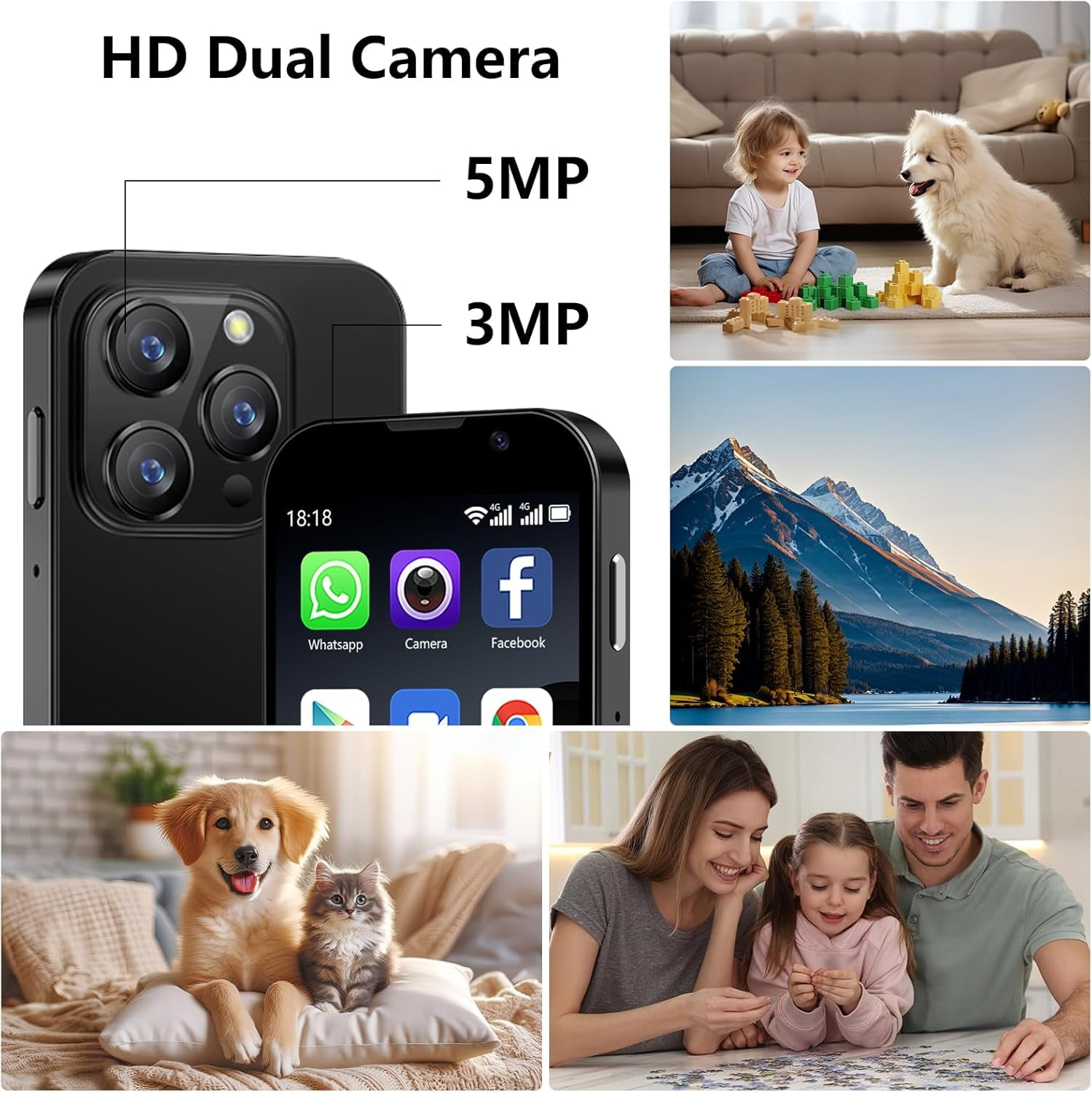 Mini Phone 3G Unlocked Small Smartphone with 2GB+16GB, 3.0" HD Touch Screen,Dual SIM, Pocket Cellphone, Best Gift for Kids, Mini Phone for Kids - Pink