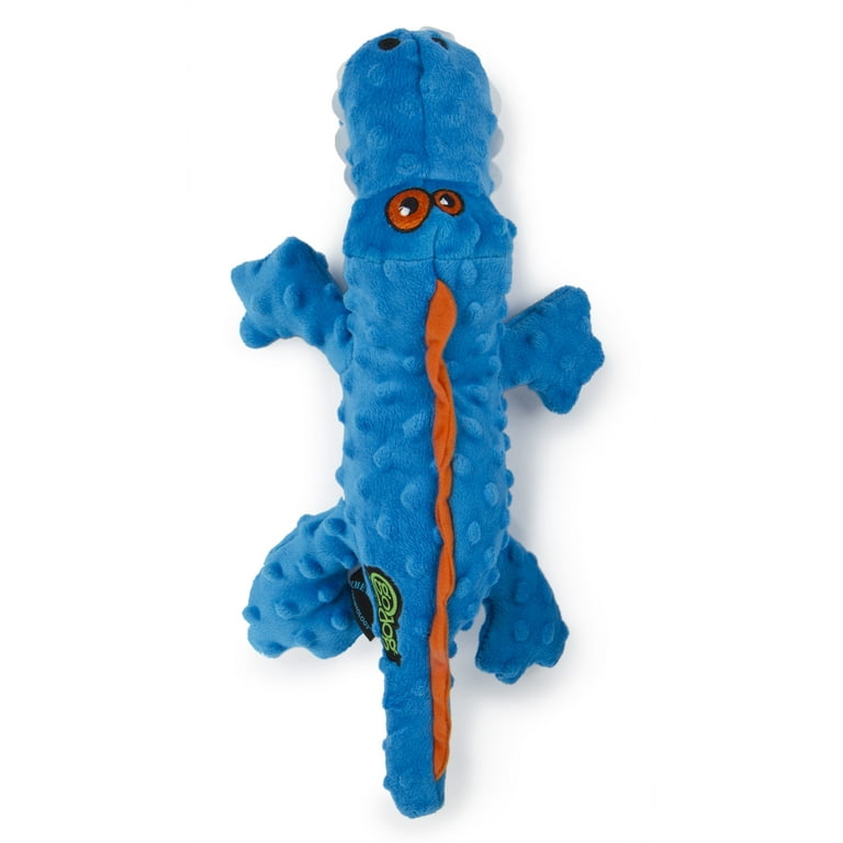 goDog Gator Squeaky Plush Dog Toy Chew Guard Technology Blue Large