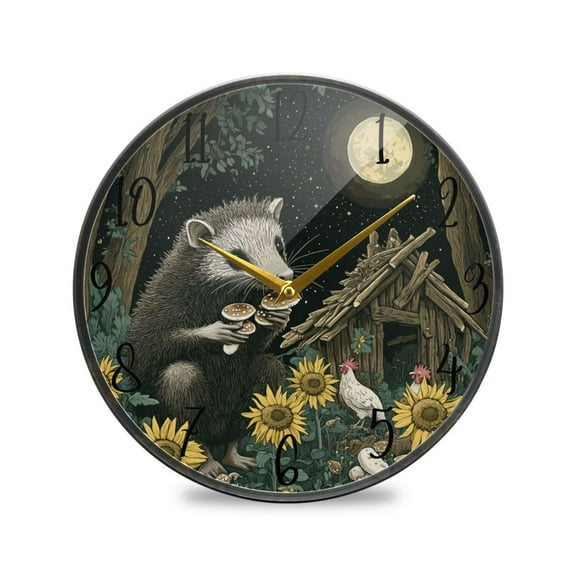 WOBOGO Extra Large Possum Acrylic Wall Clock Battery Operated 11.9in Silent No Tick Bedroom Living Room Office Classroom Decoration