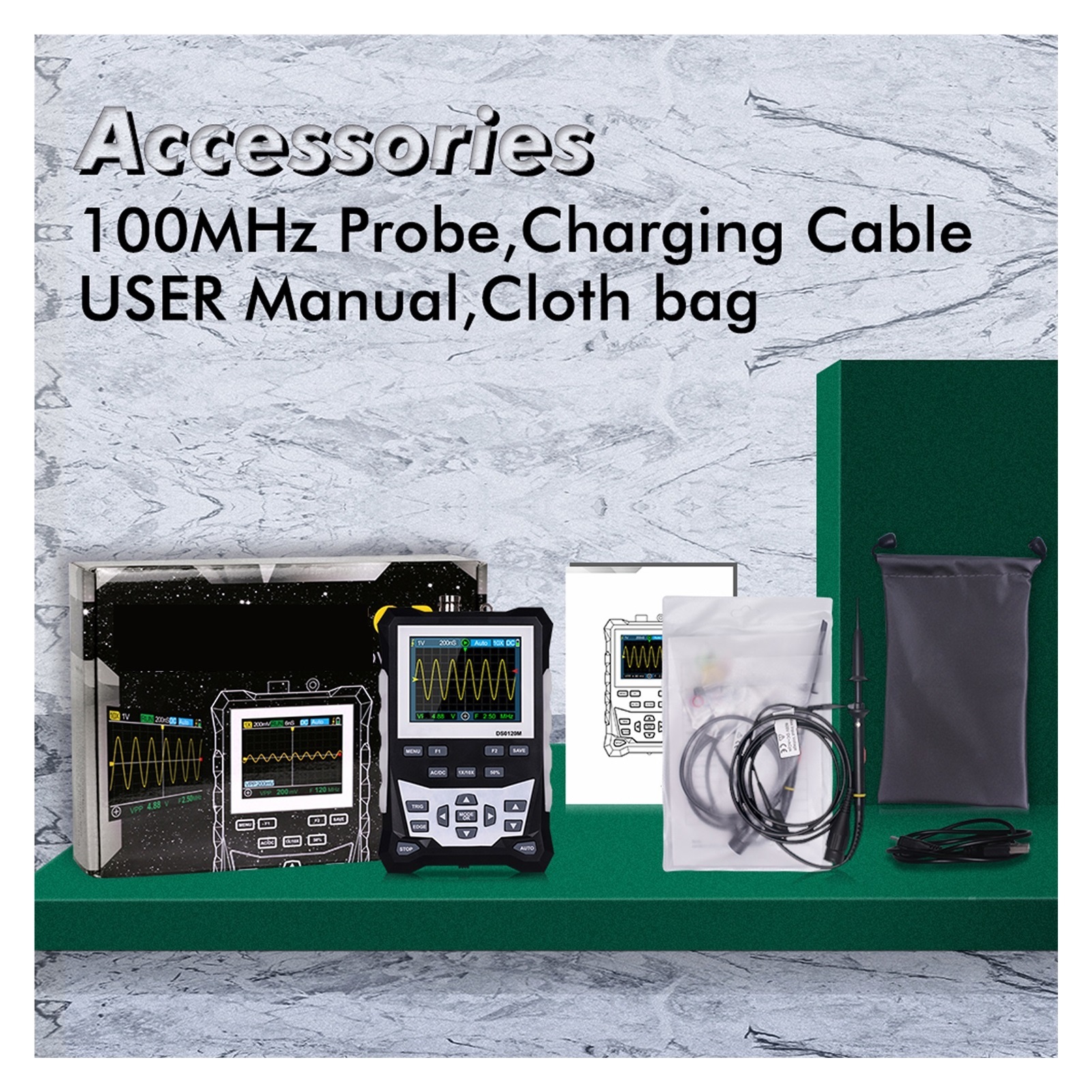 Digital Oscilloscope 320x240 2.4 Inch Portable 120MHz Bandwidth 500MSa/s Sampling Rate with Waveform Storage ,Professional Designed
