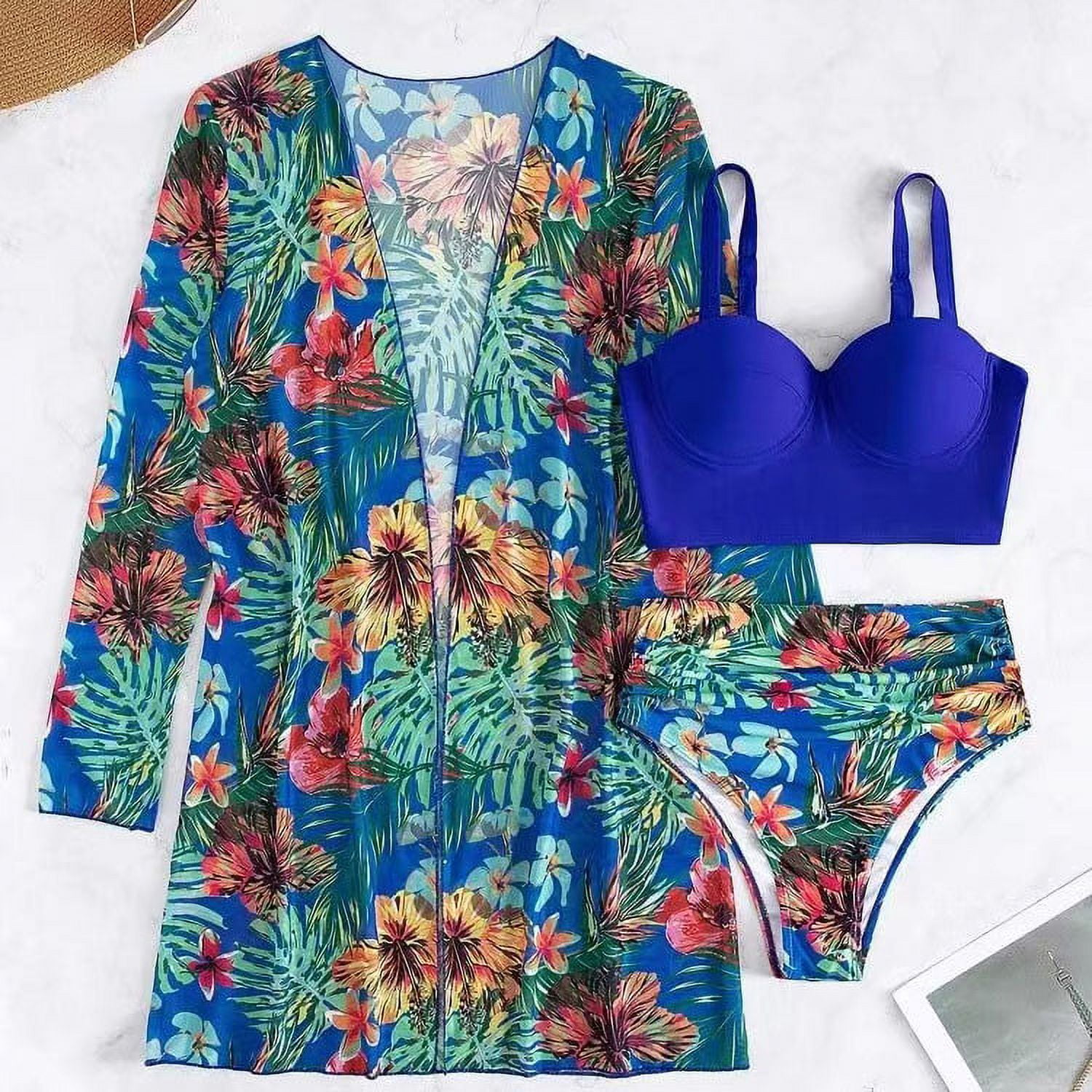 Aloohaidyvio bikini tops for women ,Women Sexy Print Deep V Swimming Trunks Split Swimsuit Bikini Three Piece, Swimsuits for Women 2 Piece