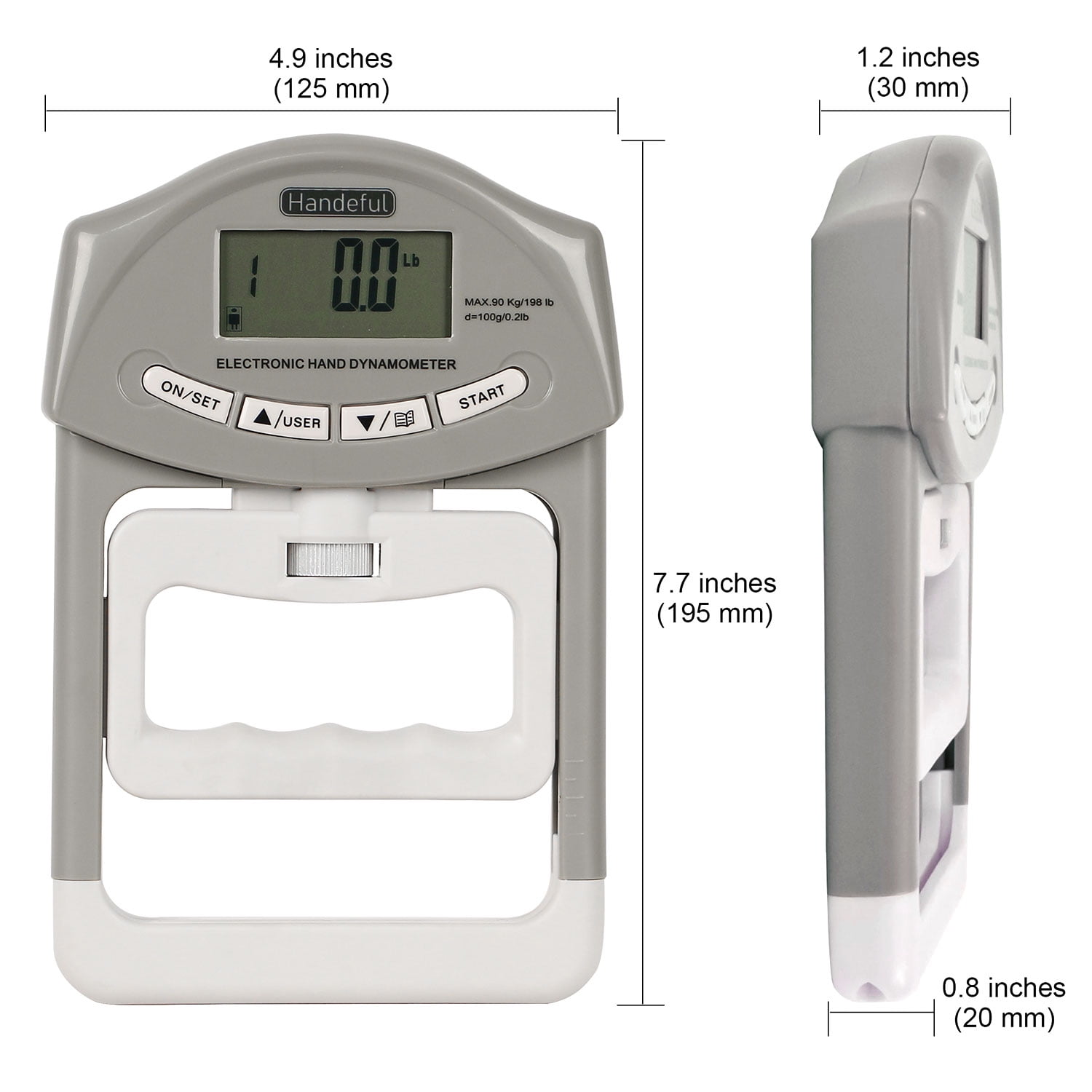Handeful Digital Hand Dynamometer Grip Strength Tester Measurement Meter 198Lbs Gray