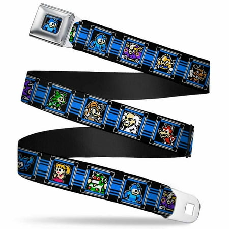 Megaman 8 Bit Stripes Full Color Black Blues Megaman 8 Bit Character Blocks Seatbelt Belt (Best Chanel Blush For Fair Skin)