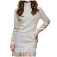 thumbnail image 2 of Taylonsss Womens Solid Color High Neck Long Sleeve Sweater Dress Casual Comfortable Everyday Outfit, 2 of 5