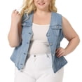 thumbnail image 2 of DARING DIVA Women's Plus Size V Neck Sleeveless Utility Denim Vests 1X Light Blue, 2 of 6