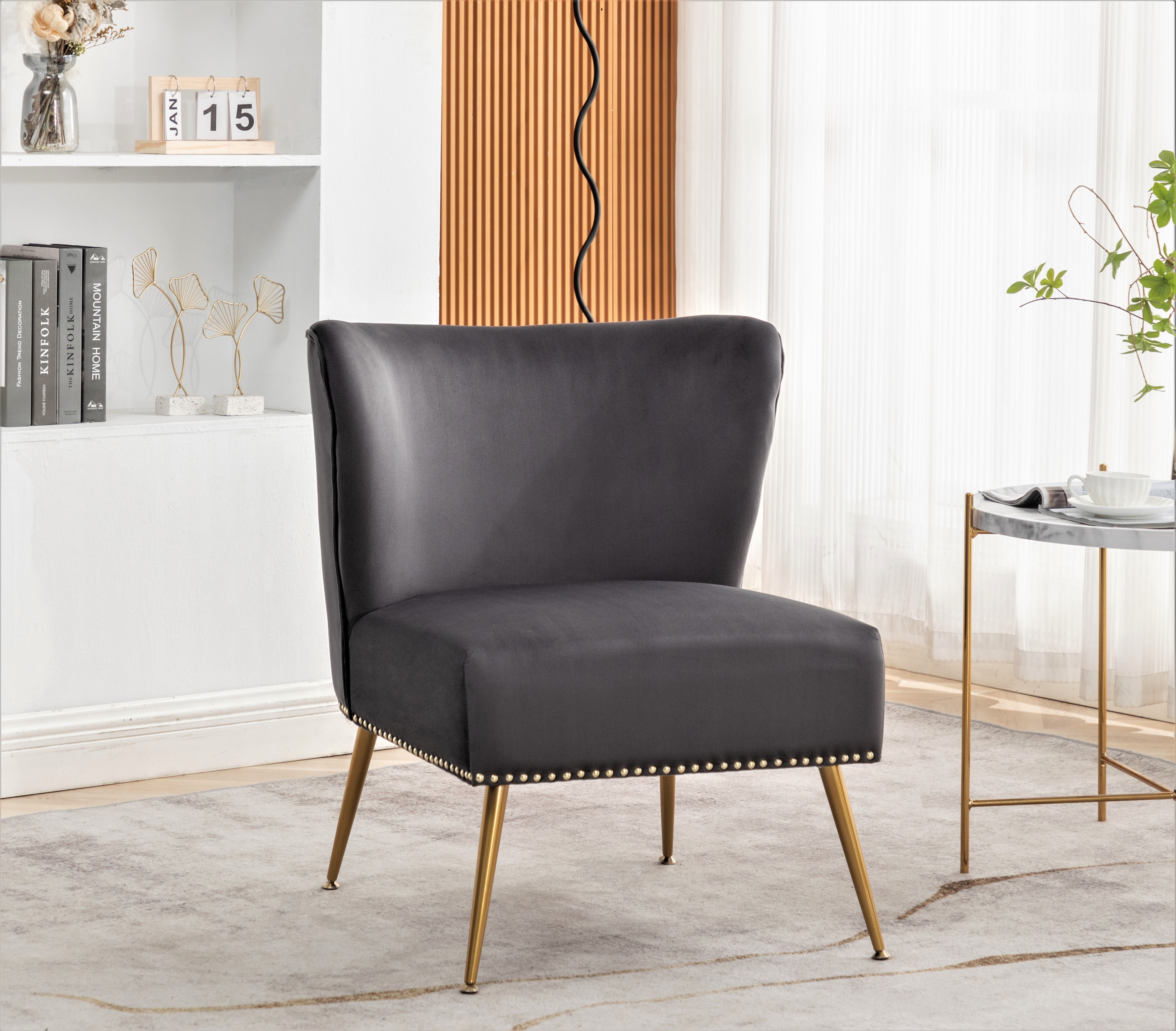 US Pride Furniture Corisha 25"W Velvet Armless Accent Chair for living room and office, Gray