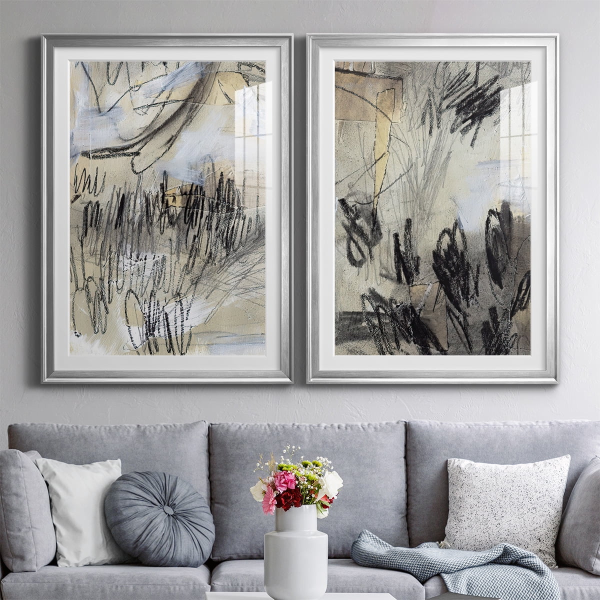 Wexford Home Masked Notes III Premium Framed Print, 18.5" x 24.5" - Ready to Hang, Silver (Set of 2)