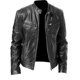 thumbnail image 1 of Chaqueta de cuero informal para hombre con cierre de cremallera frontal Ropa exterior vintage para trabajar, conducir, viajar, 1 of 4
