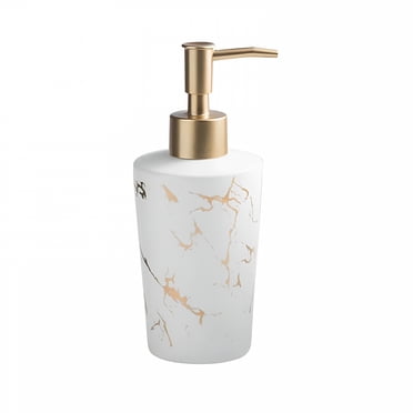 ACDANC Liquid Soap Dispenser for Bathroom, Hand Ceramic Soap Dispenser, Gold Soap Dispenser, Refillable Lotion Dispenser - White - 350Ml/12.3Oz