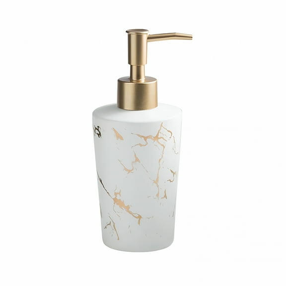 ACDANC Liquid Soap Dispenser for Bathroom, Hand Ceramic Soap Dispenser, Gold Soap Dispenser, Refillable Lotion Dispenser - White - 350Ml/12.3Oz
