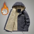 thumbnail image 3 of IYTR Mens Winter Warm Jacket Long Sleeve Zipper Button Hooded Neck Jacket Plus Velvet Coat Solid Color with Pockets Black XL, 3 of 6
