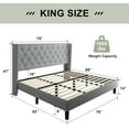 thumbnail image 3 of iPormis King Size Bed Frame with Diamond Button Tufted Wingback Headboard, Upholstered Platform Bed Frame with Strong Wood Slat Support, No Box Spring Needed, Light Gray, 3 of 8