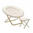 thumbnail image 2 of Emma + Oliver Oversize Faux Fur Folding Saucer Moon Chair with Ottoman for Dorm and Bedroom, Ivory Faux Shearling/Soft Gold Frame, 2 of 12