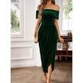 thumbnail image 4 of Anbech Women's Velvet Dress Foldover Off Shoulder Midi Dress High Split Cocktail Gowns, 4 of 10
