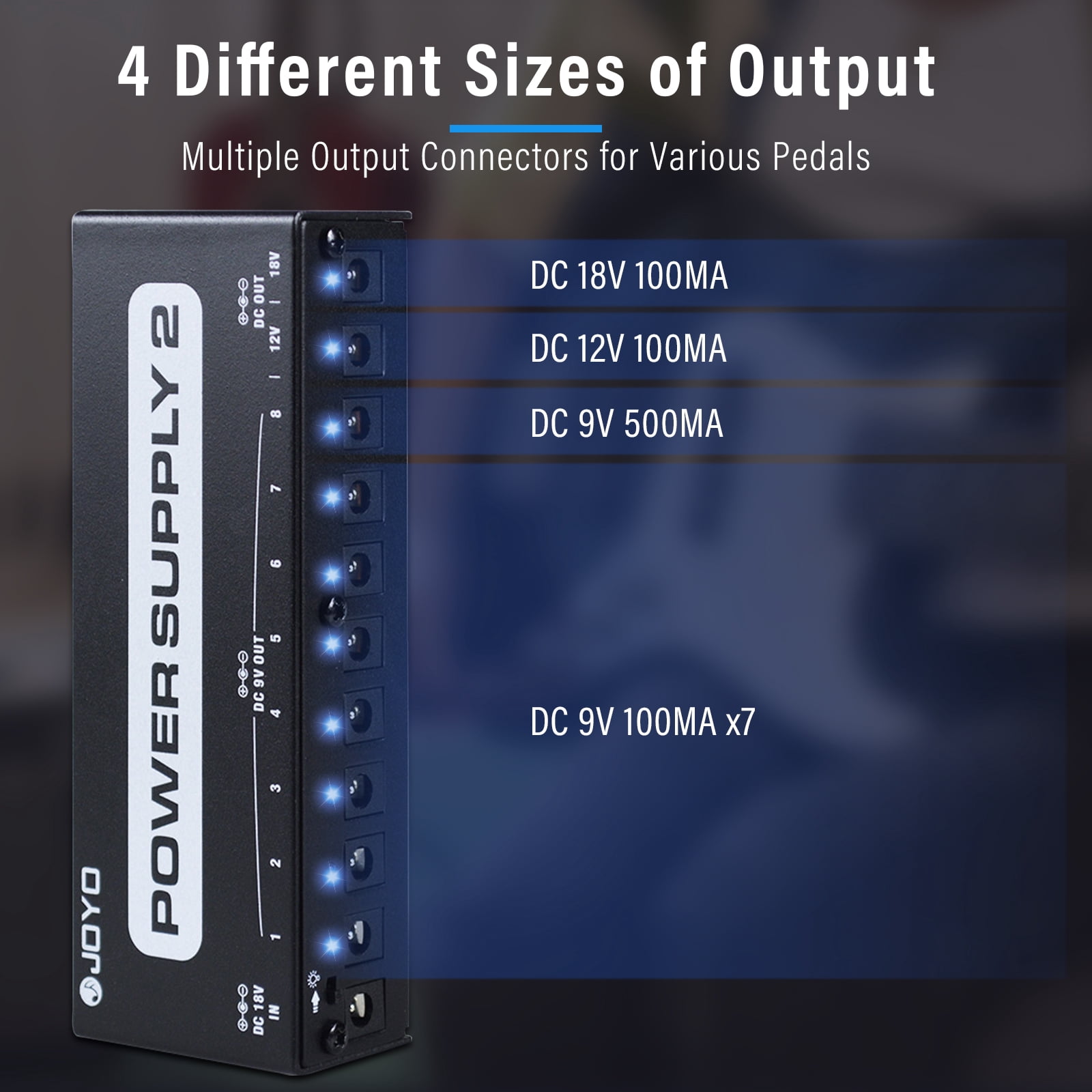 JOYO Pedal Power Supply 10 Outputs 9V 12V 18V Options Isolated Short-Circuit Overload Protection For Guitar Effect Pedals