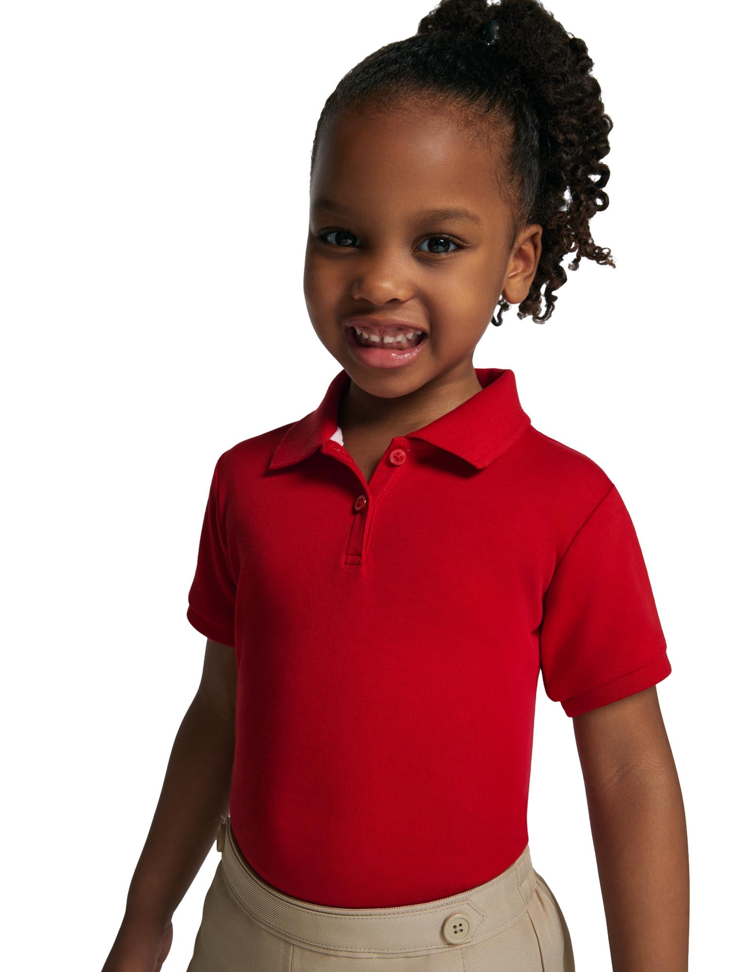 Wonder Nation Toddler Girls School Uniform Short Sleeve Interlock Polo Shirt, 2-Pack