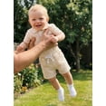 thumbnail image 4 of BemeyourBBs Newborn Baby Boy Summer Clothes Cute Infant Baby Boys 2 Pieces Outfit Short Sleeve Lapel Neck Striped Print Romper and Elastic Waist Pockets Shorts Set, 4 of 9