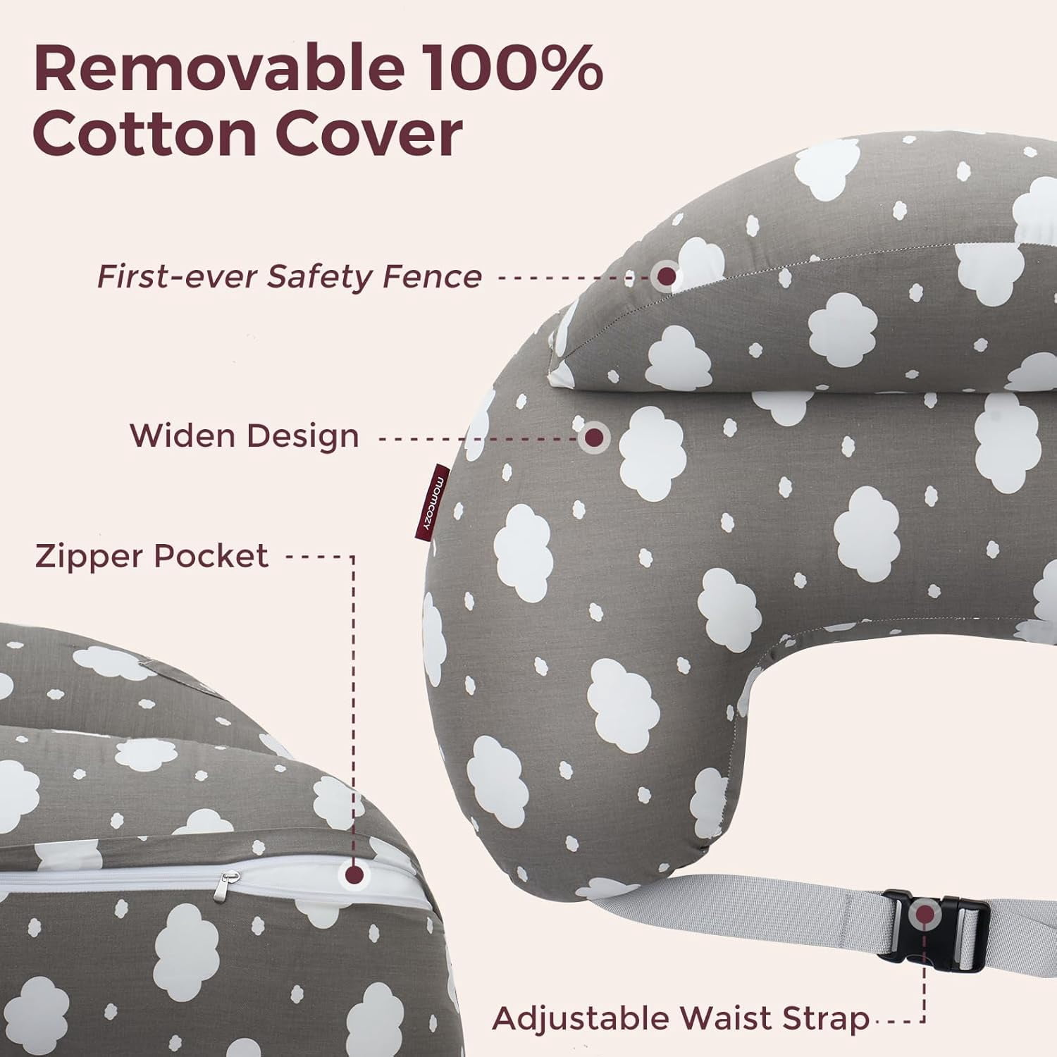 Momcozy Original Nursing Pillow for Breastfeeding, More Support for Mom, Easier Nursing & Hand Free, Removable Cotton Cover