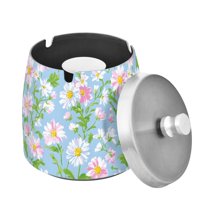 Yayeee Ashtray with Lid for Cigarette Smokeless Stainless Steel Home Ash Holder, Blue Floral