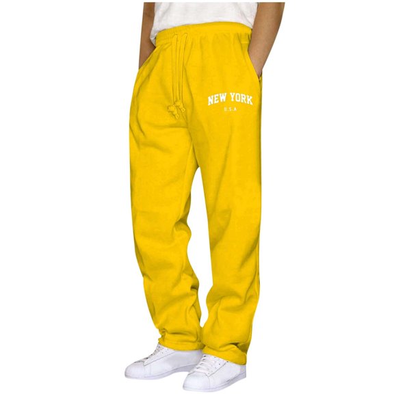 Baggy Sweatpants Men Straight Leg Trendy Newyork Letter Printed Trousers Open Bottom Athletic Joggers For Men With Pockets