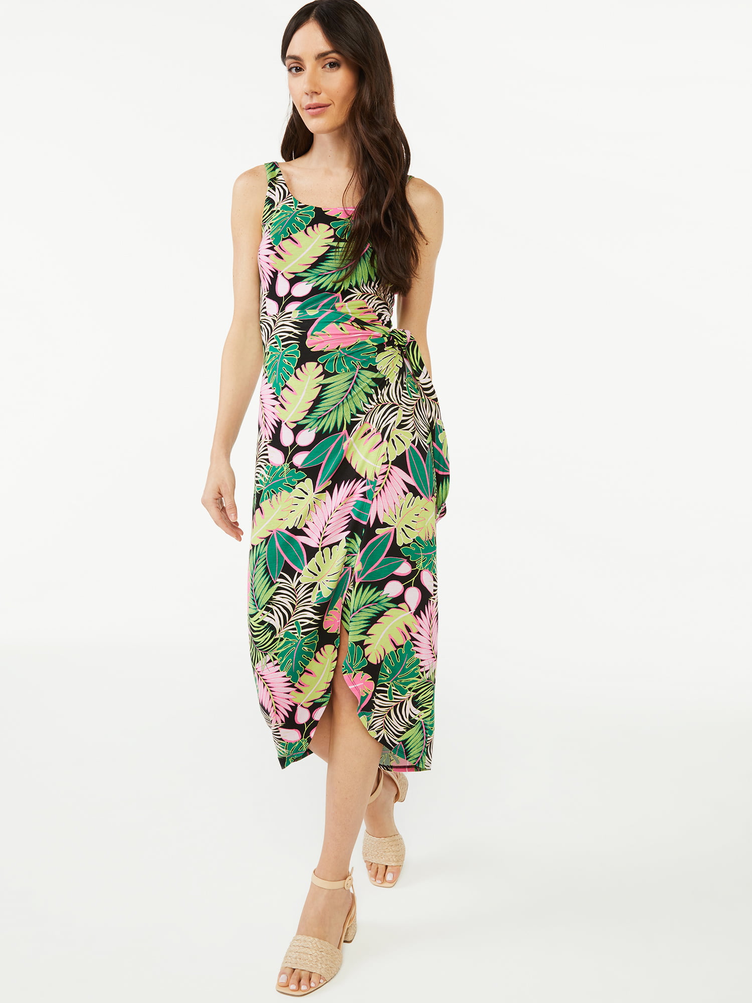 Scoop Women's Printed Sleeveless Midi Wrap Dress - Walmart.com