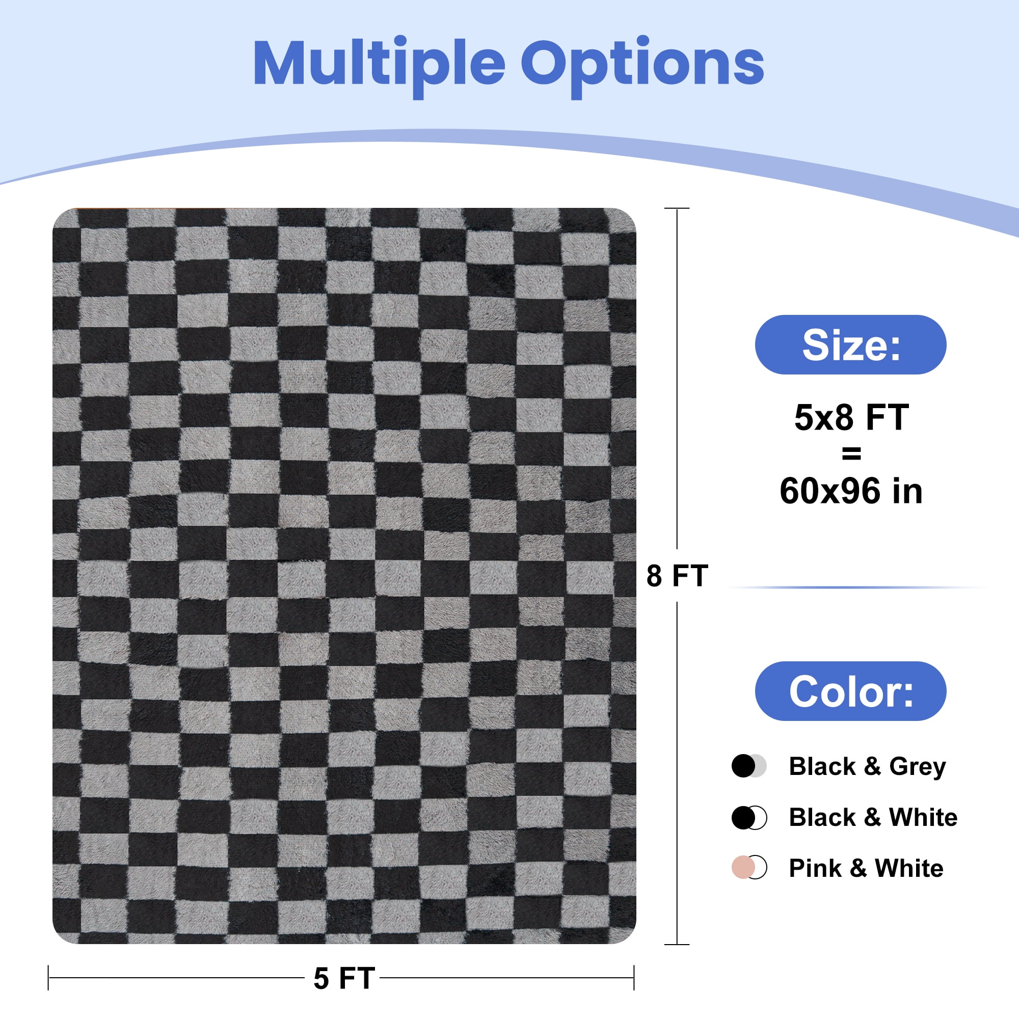 CozyDesg Shag Area Rugs,5'x8' Soft Fluffy Floor Rugs Checkered Carpet，Washable Area Rugs for Living Room Bedroom Decor,Black & Grey
