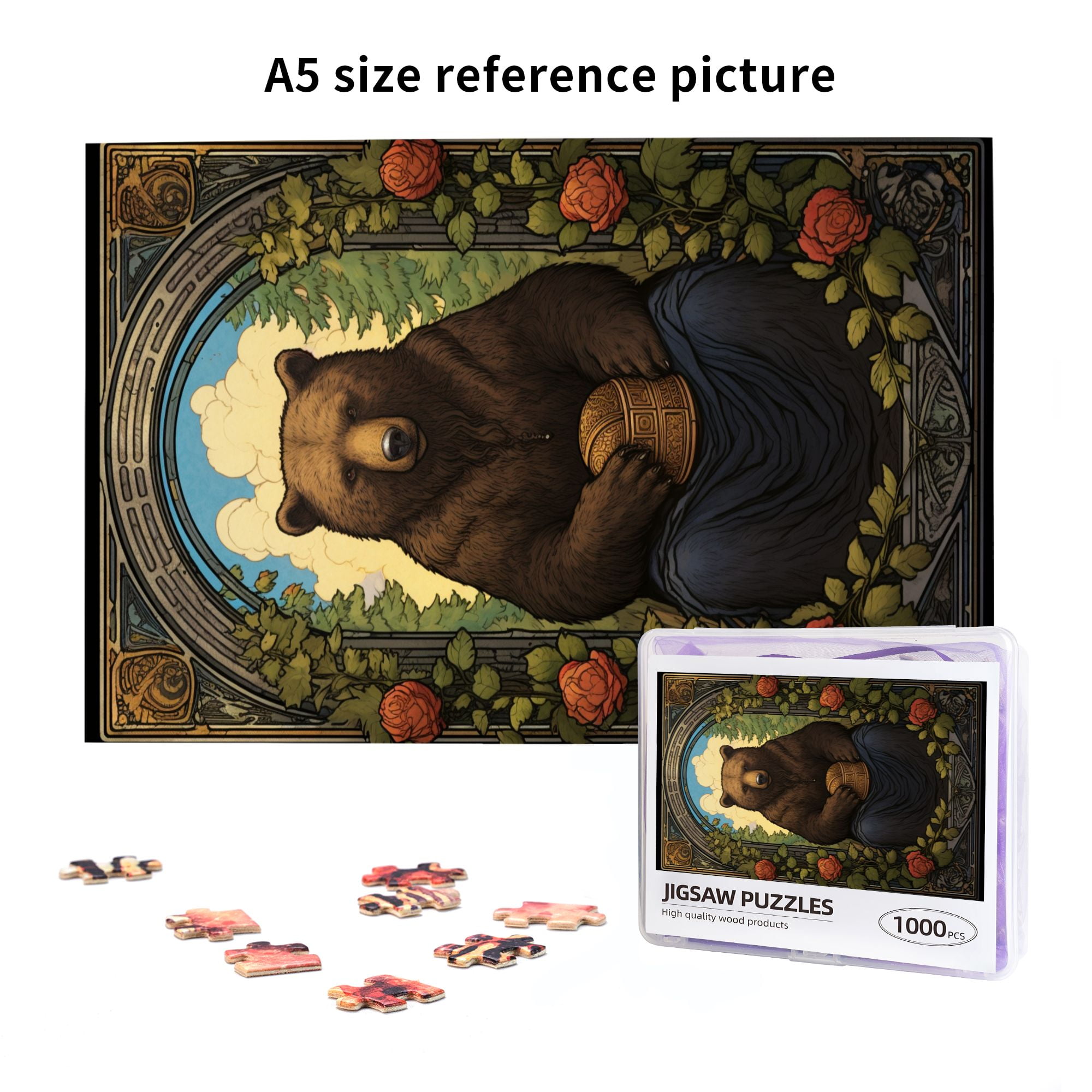 1000 PCS 1000 Pcs Jigsaw Puzzles For Adults Forests Brown Bear,Puzzles Suitable For Entertaining With Family During Holidays,Vintage Style Animal Wooden Puzzle For Home Wall Decoration