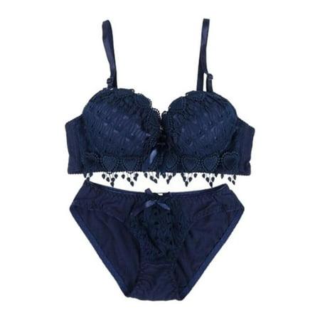 

Women Lace Flower Bra Sets Padded Lingerie Push Up Underwear Kit Blue 70B