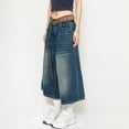 thumbnail image 6 of Cagogo Women's Plus Size High Waisted Denim Capri Pants with Pockets Belted Flowy Casual Wide Leg Capri Jeans Streetwear Travel Trousers, Dark Blue M, 6 of 6