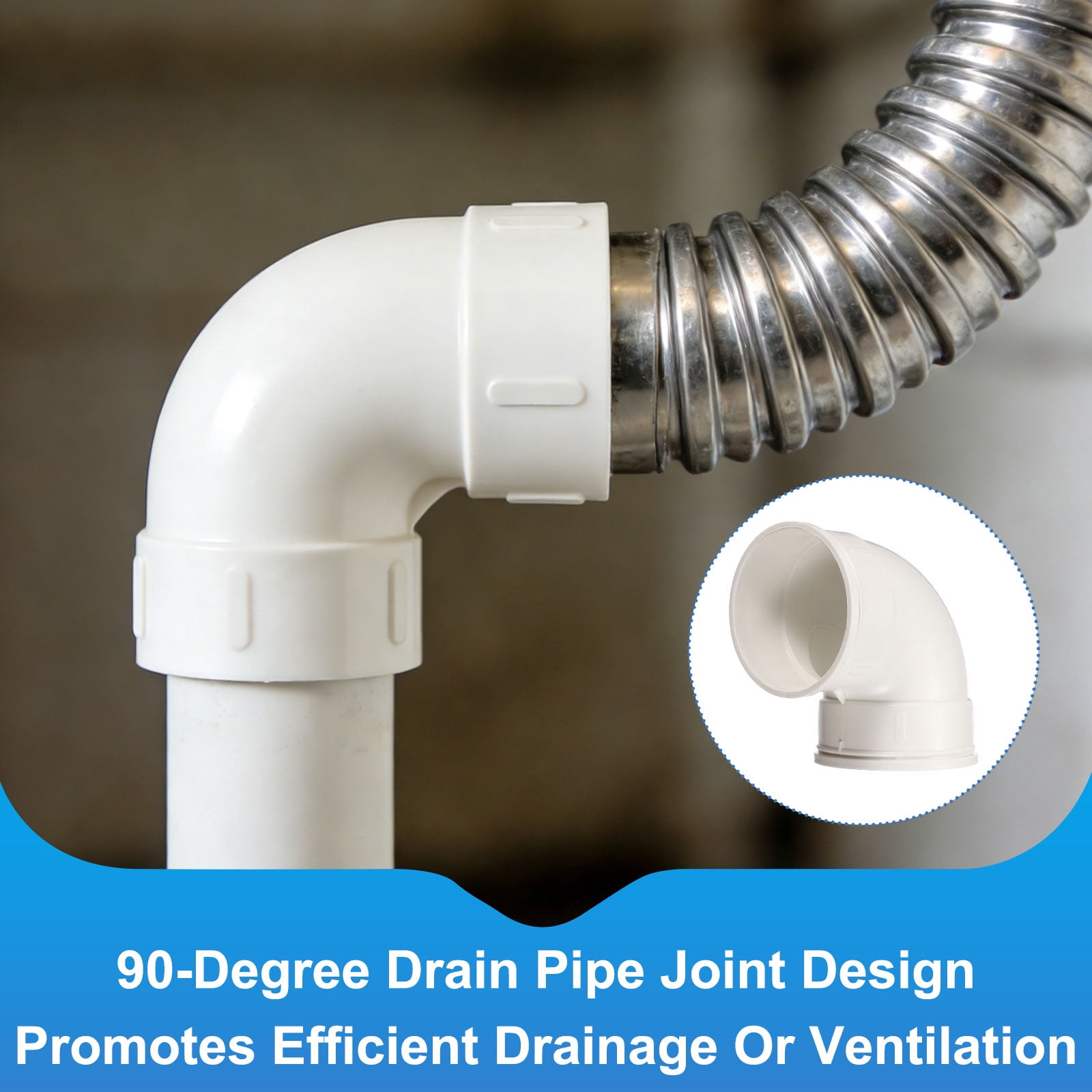 Uxcell Plastic 90 Degree Elbow (6" / 160mm ID, White) - Round Plastic Duct Coupler Pipe Connector Coupling Adapter Fitting, Fits Air Ventilation Exhaust Drain Waste Vent DWV Systems