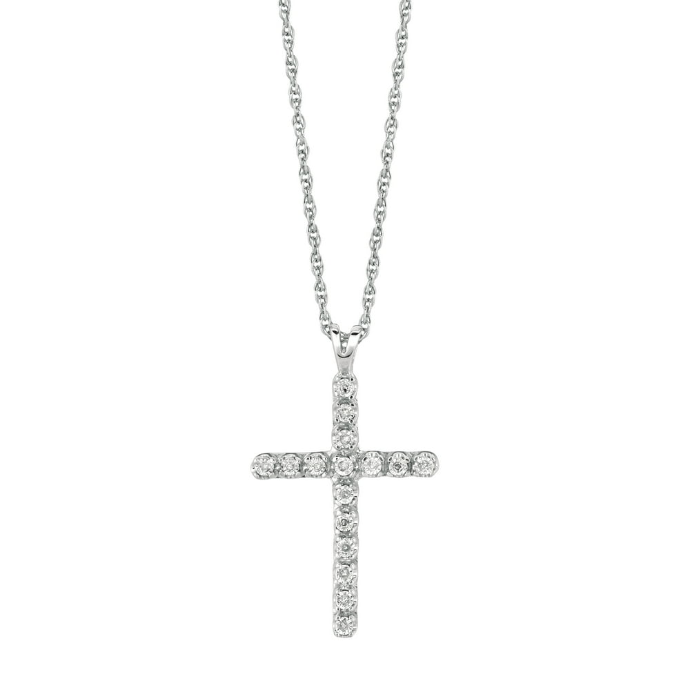 JewelStop - .925 Sterling Silver 0.05ct Diamond Cross Pendant Necklace ...