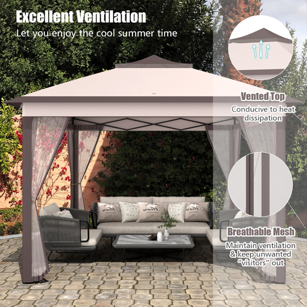 Aimee Lii 11 x 11 Feet 2-Tier Pop-Up Gazebo Tent Portable Canopy Shelter Carry Bag Mesh, Backyard Canopy Gazebo for Party Wedding, Beige Aimee Lii 11 x 11 Feet 2-Tier Pop-Up Gazebo Tent Portable Canopy Shelter Carry Bag Mesh, Backyard Canopy Gazebo for Party Wedding, Beige