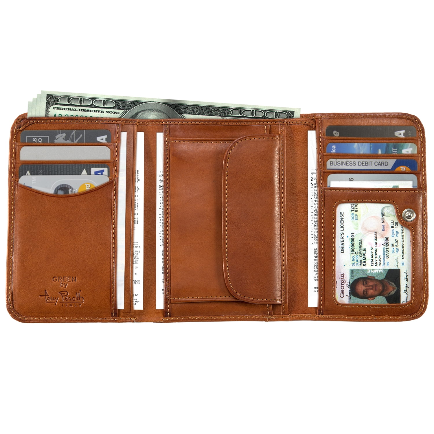 Tony Perotti Italian Leather Trifold Clutch Wallet w/ ID and Coin Pouch ...