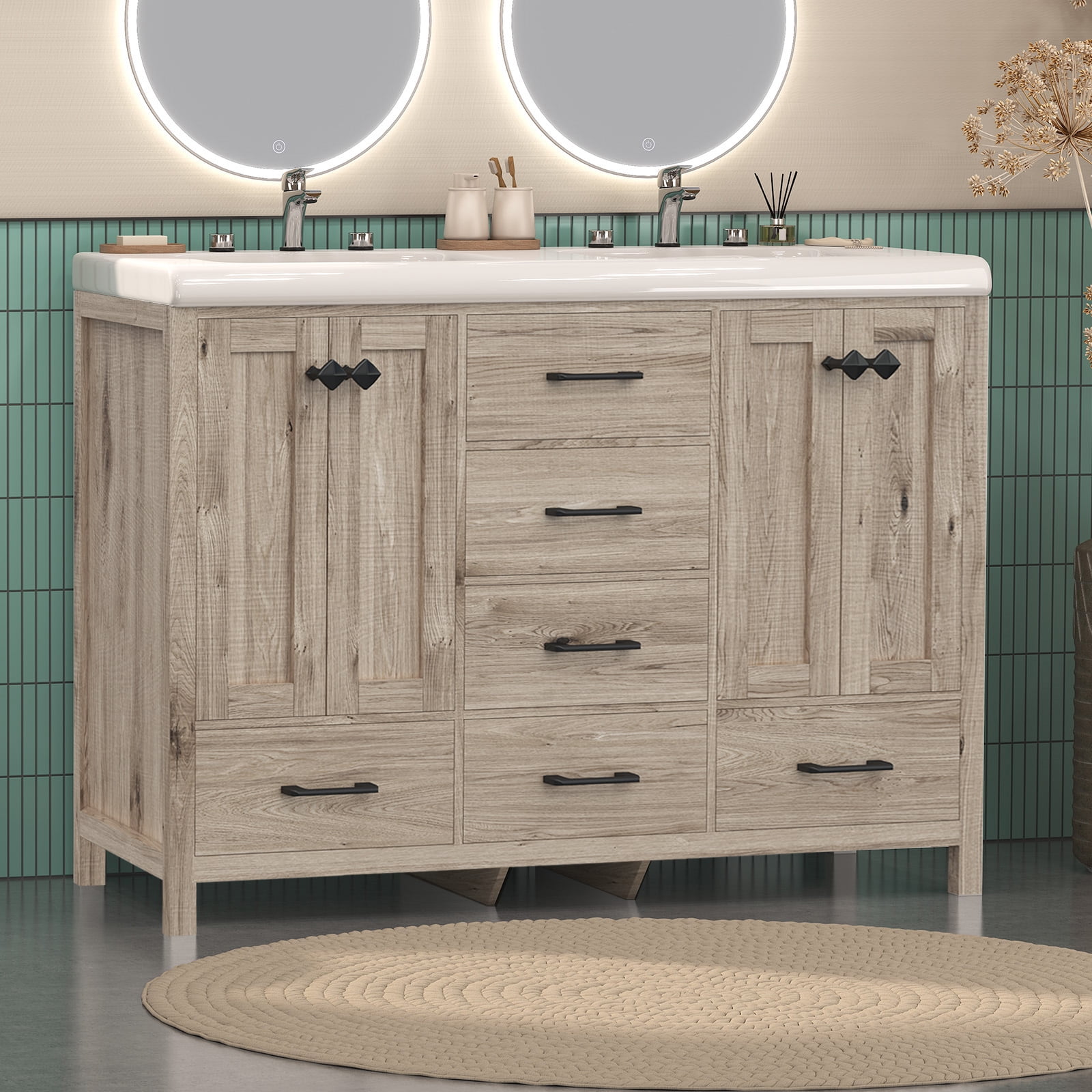 Jarbalai 47" Bathroom Vanity with Double Vanity Dual Basin Bathroom Storage Cabinet with Ceramic Sink