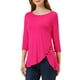 thumbnail image 1 of INSPIRAR CHIC Blusas de Mujer Cuello Redondo Manga 3/4 Decoración de Botones Dobladillo Irregular Estilo Casual 3XL Rosa Fucsia, 1 of 6